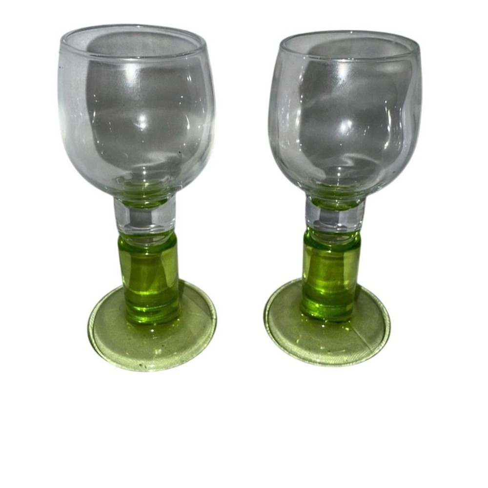 Vintage‎ Bormioli Rocco Limoncino Green Footed Shot Glasses Set of 2